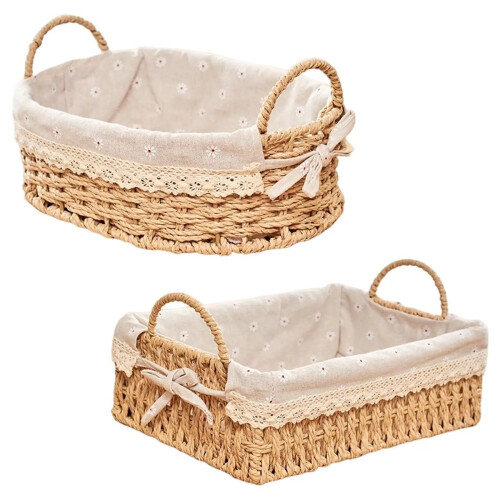 Handwoven Storage Baskets with Handles Kitchen Organizer B 2