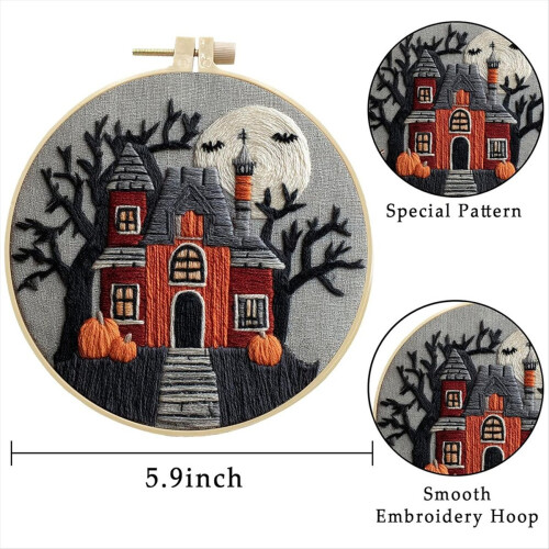 4-Pack Halloween Castle Embroidery Kit Beginners 1