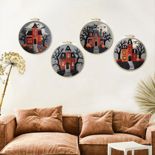 4-Pack Halloween Castle Embroidery Kit Beginners 2