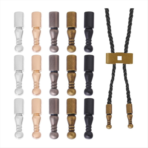 15 pezzi 5 colori Bolo Tie End Caps Lega Wire End Accessories