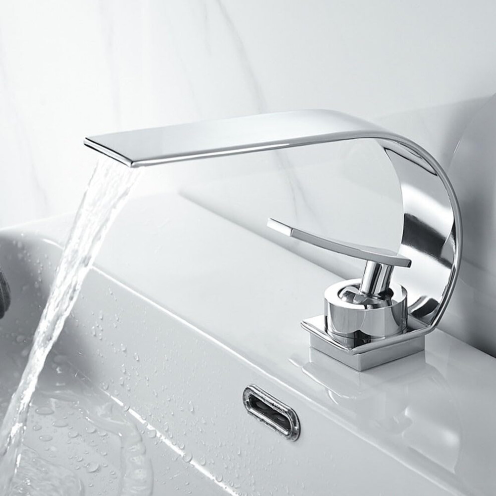 Modern Waterfall Basin Faucet Chrome Finish For Bathroom Sink With Hot And Cold Water Control Under Basin Installation 9016109832146