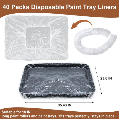 40 Pcs 18 Inch Paint Roller Tray Liners, Large Disposable Plastic 1