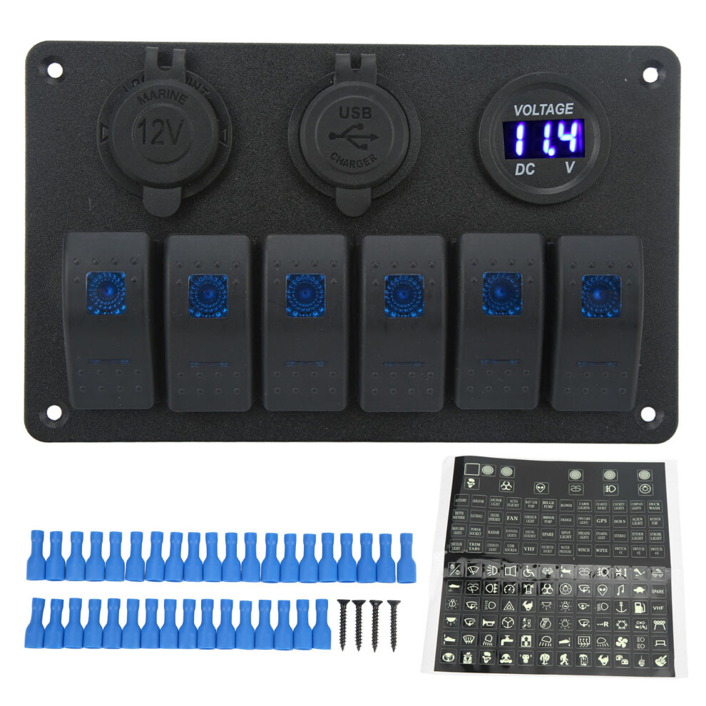 20A 6 Gang Rocker Switch Panel 12V 24V Blue Light 8320539177182