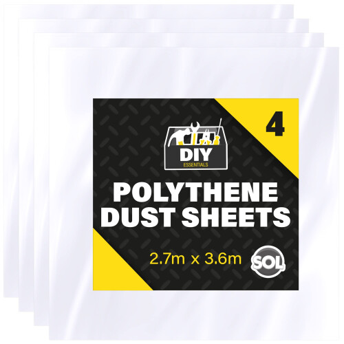 SOL SOL 4pk Polythene Dust Sheets - Large 3.6m x 2.7m Plastic Sheets for