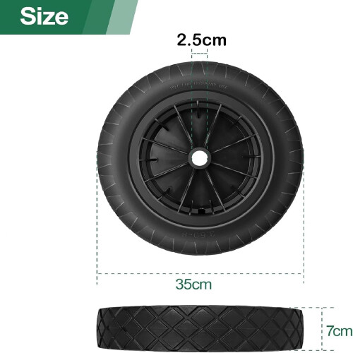 CROWNSHOP 14" Wheelbarrow Wheel PU Puncture Proof Solid 3.50-8 Wheel 1