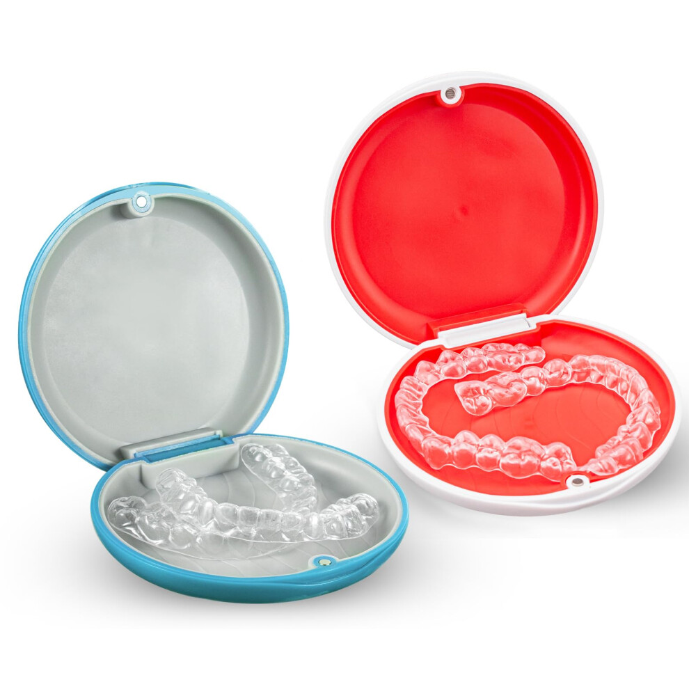 Ezeelai 2 Pack Magnetic Orthodontic Dental Retainer Case Denture Box Case For