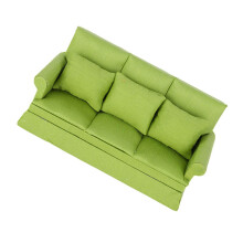 12" Puppenhaus-Mini-Sofa mit 3 Kissen, Holz-Wohnzimmerdeko, Grün