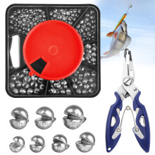 160Pcs Fishing Weights Shot, 7 Sizes Split Shot Fishing Weights Mixed with Pliers and Compartment Box, Soft Metal Alloy Fishing Shot, Non Toxic