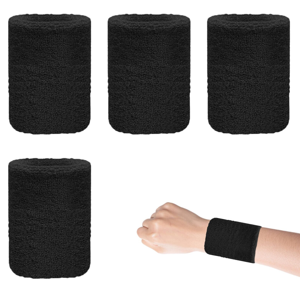 Keltra Black 4 Pcs Sweat Bands Wristbands,Sweats Wrist Band Men Sweatband Wristband Athletic Elastic Cotton Strip Bracelet Soft Protect Sweat-Absorbing,For