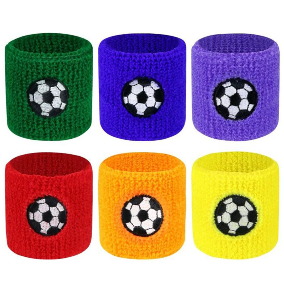Leijibon 6 Pcs Sports Wristbands For Kids Soft Cotton Sweat Band Comfortable Sports Wrist Sweatbands For Children Football Basketball Gym