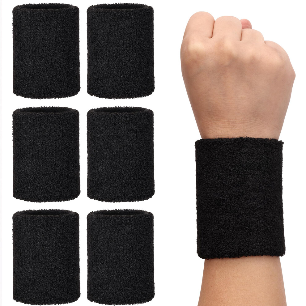H&S Sweat Bands - 6 Cotton And Spandex Wristbands Sweatbands For Gym, Tennis And Running - Stretchable Padded Wristband - Wrist Band Sweatband For Men