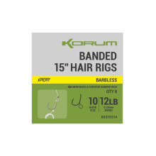 Korum 15" Banded Hair Rigs Barbless Qty 8 (Size 12 10lb)