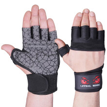 LETHAL MODE Gym Gloves for Men & Women ? Weight Lifting, CrossFit, Workout & Cycling Gloves Long Wrist Wrap ? Fingerless Grip Gloves Enhanced