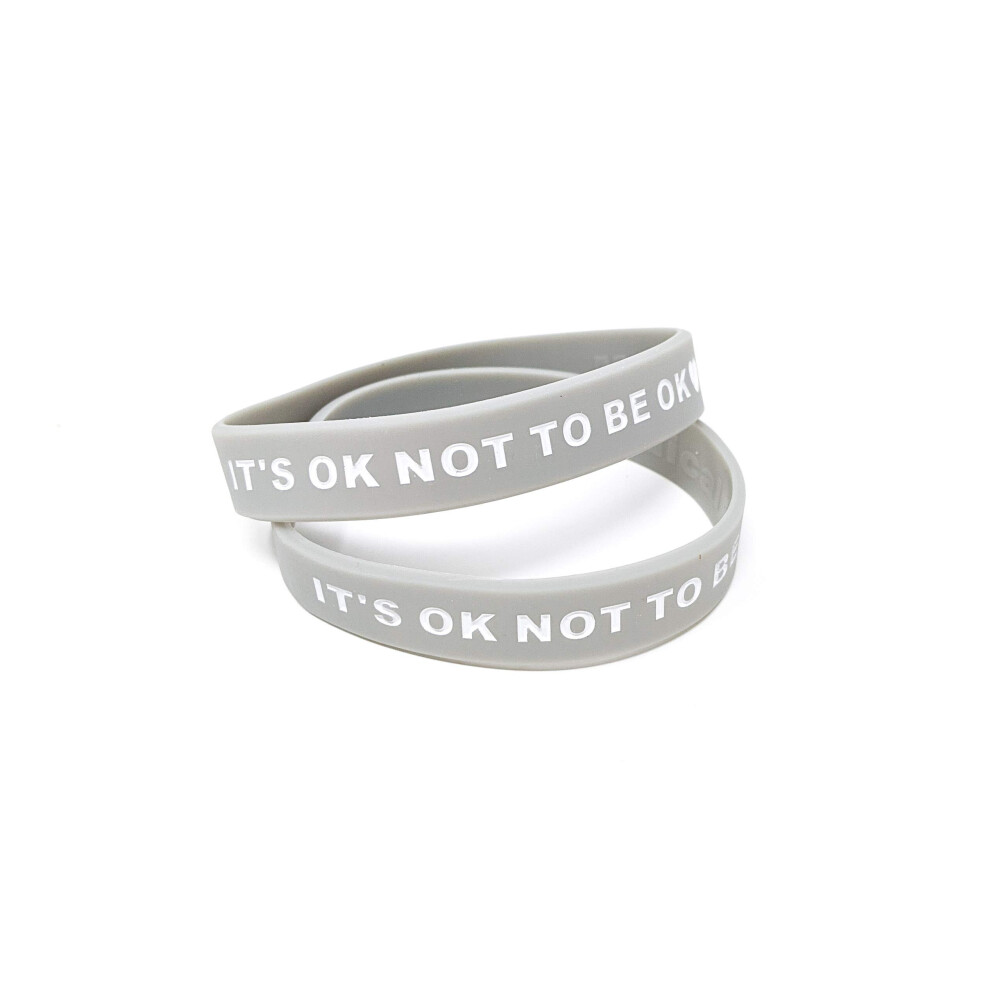 Medical Id Me Grey It's Ok Not To Be Ok (Pack Of 2) Mental Health Silicone Bracelets Wristbands Mha Gifts (Medium 18Cm, X2 )