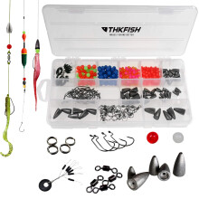 THKFISH Texas & Carolina Fishing Rig - Bass Fishing Kit with Bullet-Weights, Sinkers, Hooks, Swivels, Beads & Rings - 389pcs