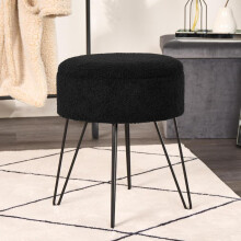 (Black) OHS Boucle Fleece Foot Stool Storage Seat Chair