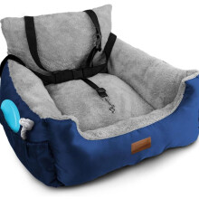 (Navy/Grey) Furdreams Dog Car Seat Plush & Cosy Pet Car Booster Seat Small Dogs & Cats