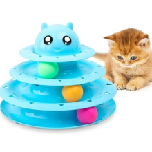 (Blue) FurDreams Cat Roller Ball Toy Interactive - Green, 3 Tier Tower Fun Cat Ball Track Toy with 3 Colour Balls, 3 Level Cat Teaser Toy with Cat