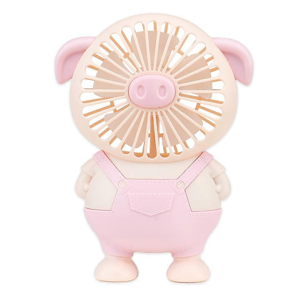 Electric Fan Small Portable Handheld Usb Charging Cute Pig Desktop Wind Quiet Dormitory With Lights-Pink