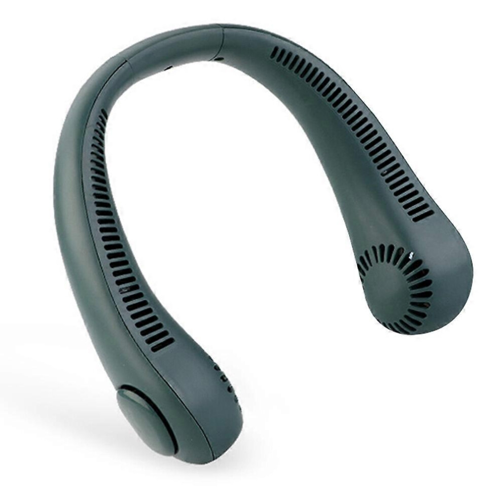 Neck Hanging Small Fan Portable Lazy Man Neck Hanging Turbine Leafless Usb Silent Rechargeable Portable Fan- Green