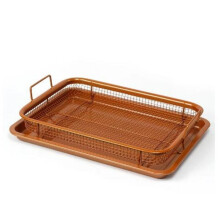 (Default) Rectangle Crisper and Tray | Non-Stick Copper Bakeware for Healthy Cooking | Raised Basket Design for Oil-Free Baking & Roasting | Durable,