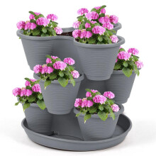 (Charcoal) 3 Tier Stackable Strawberry, Herb, Flower, and Vegetable Planter - Vertical Growing Garden Tower Indoor / Outdoor Planters Tri-Pot
