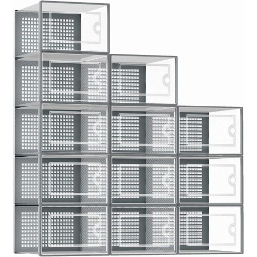 (Grey) Taylor & Brown Shoe Storage Box, 12 Pack Clear Transparent Shoe ...
