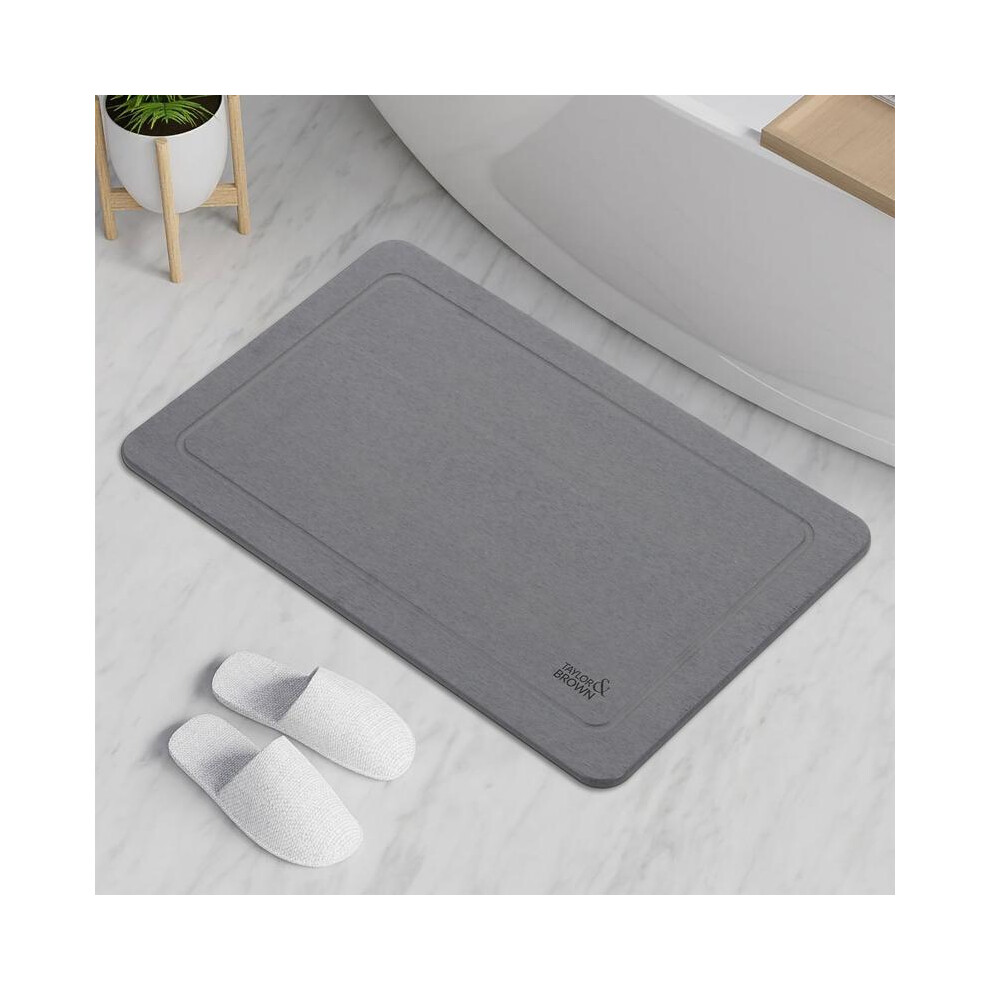 (Border, Dark Grey) Stone Bath Mat Diatomaceous Earth Bathroom Shower Wudu Floor Mat Non-Slip Super Absorbent Quick Dry Floor Kitchen Anti Mould Antib 5031832409629