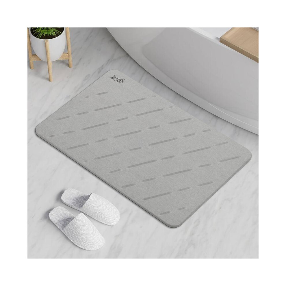 (Line, Light Grey) Stone Bath Mat Diatomaceous Earth Bathroom Shower Wudu Floor Mat Non-Slip Super Absorbent Quick Dry Floor Kitchen Anti Mould Antiba 5031832409643