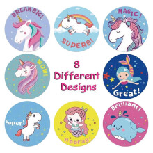 Sealing Cards Party Decoration 2 Rolls Round Unicorn Reward Motivational Sticker for Teachers