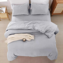 (Silver, King) Imperial Rooms 4-Piece Plain Dyed Microfiber Duvet Cover Set in Solid Colors - 4-Piece Complete Bedding Set Single, Double, King, Super King