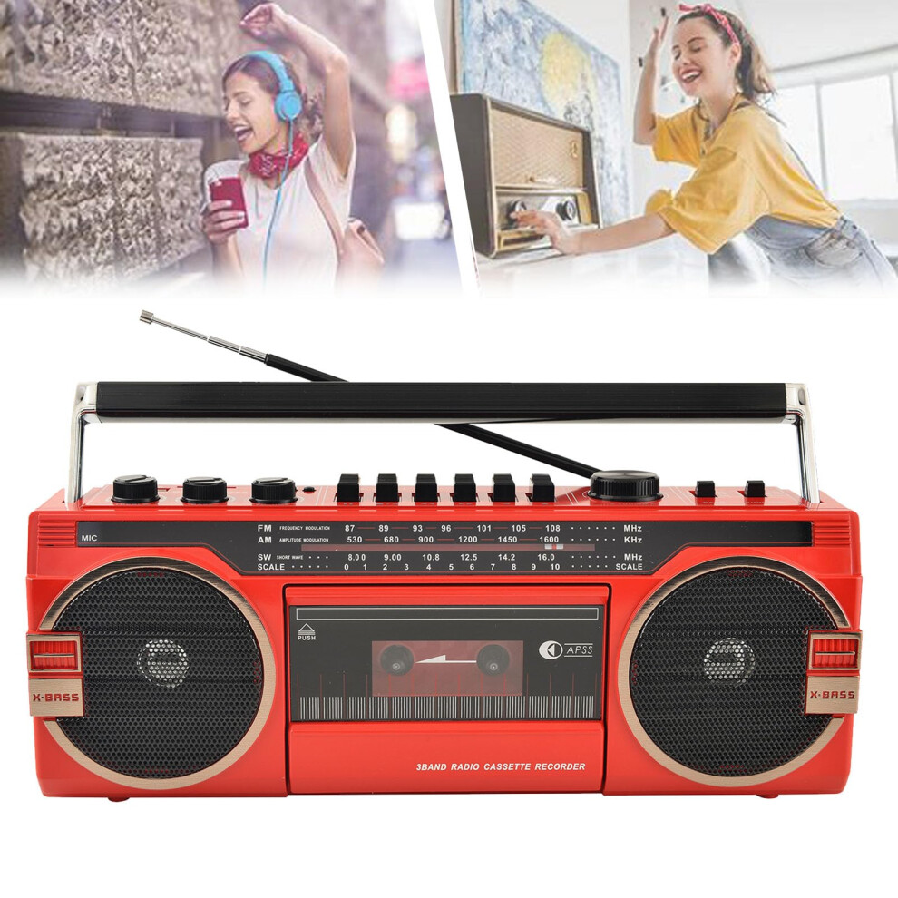 80S Retro Portable Boombox Wireless Cassette Player With Cd Am Fm Sw Radio Stereo Sound Usb Sd Playback Red 6447073660405