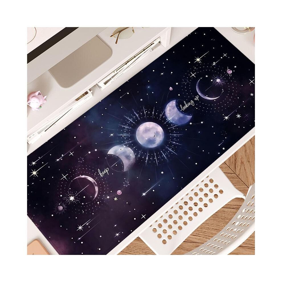 (Multicolor, 31.4*15.7Inches(80X40cm)) Moon & Star Pattern Mouse Pad, Large Gaming Mouse Pad, Non-Slip Rubber Base Stitched Edge Desk Pad For Office H 8011452272534