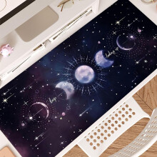 (Multicolor, 35.4*15.7inches(90X40cm)) Moon & Star Pattern Mouse Pad, Large Gaming Mouse Pad, Non-slip Rubber Base Stitched Edge Desk Pad for Office Home Game
