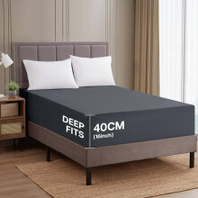 (Charcoal 40 Cm, Super King) Imperial Rooms Extra Deep Pocket Plain Fitted Bed Sheet 25CM 40CM Deep Mattress , Hotel Quality Bedsheet ,Microfiber Fitted Bedsheet Bamboo