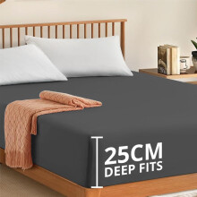 (Charcoal, Single) Imperial Rooms Extra Deep Pocket Plain Fitted Bed Sheet 25CM 40CM Deep Mattress , Hotel Quality Bedsheet ,Microfiber Fitted Bedsheet Bamboo