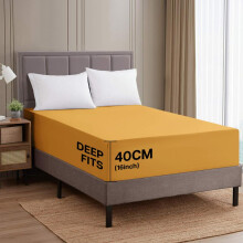 (Ochre 40 Cm , Single) Imperial Rooms Extra Deep Pocket Plain Fitted Bed Sheet 25CM 40CM Deep Mattress , Hotel Quality Bedsheet ,Microfiber Fitted Bedsheet Bamboo