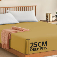 (Ochre, Single) Imperial Rooms Extra Deep Pocket Plain Fitted Bed Sheet 25CM 40CM Deep Mattress , Hotel Quality Bedsheet ,Microfiber Fitted Bedsheet Bamboo
