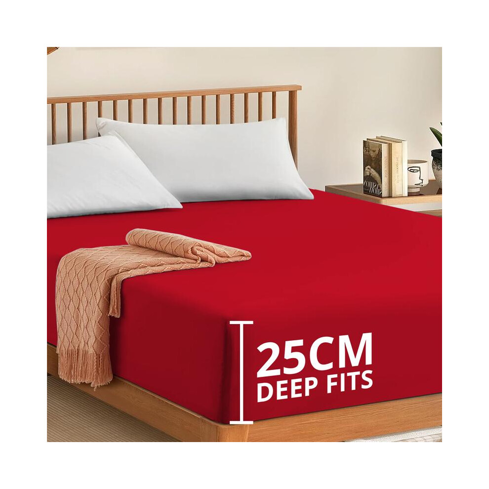 (Red, Single) Imperial Rooms Extra Deep Pocket Plain Fitted Bed Sheet 25CM 40CM Deep Mattress , Hotel Quality Bedsheet ,Microfiber Fitted Bedsheet Bam-image-OPC-PKFSJKX-NEW
