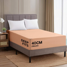 (Peach 40 Cm , Double) Imperial Rooms Extra Deep Pocket Plain Fitted Bed Sheet 25CM 40CM Deep Mattress , Hotel Quality Bedsheet ,Microfiber Fitted Bedsheet Bamboo