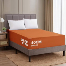 (Rust 40 Cm , King) Imperial Rooms Extra Deep Pocket Plain Fitted Bed Sheet 25CM 40CM Deep Mattress , Hotel Quality Bedsheet ,Microfiber Fitted Bedsheet Bamboo