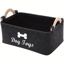 Durable Felt Dog Toy Storage Basket with Wooden Handles, Large Soft Organizer for Pet Toys and Accessories