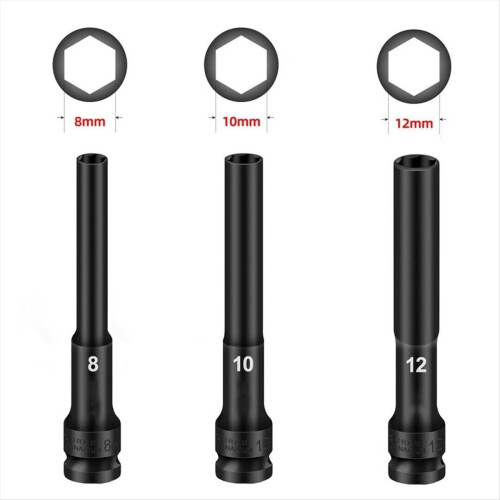 3PCS 1/2 Stick Hex Buchse Kopf Schlagschrauber 8/10/12mm Adapter 1