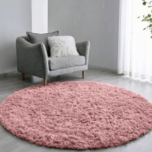 (Pink, 120 x 120 CM) Yorkshire Bedding Round Rugs Living Room – Grey Area Rugs for Bedroom 120x120 cm Anti Slip – Modern Super Soft Thick Pile Fluffy Shaggy Rug