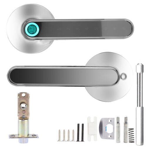APP Controlled Bluetooth Smart Door Lock with Biometric & Password Chrome Lever 1