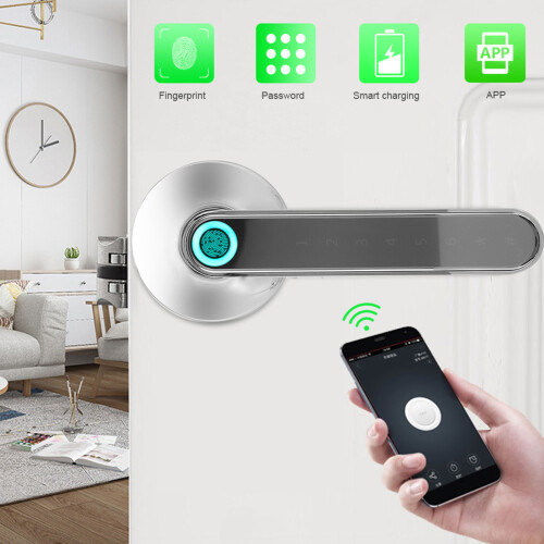 APP Controlled Bluetooth Smart Door Lock with Biometric & Password Chrome Lever