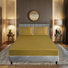 (Dull Gold, Single) 3Pcs Silky Satin Fitted Sheet Set 40cm Deep Mattress Cover Double & Pillowcase