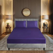 (Dyed Mink Aubergine, Single) 3Pcs Silky Satin Fitted Sheet Set 40cm Deep Mattress Cover Double & Pillowcase