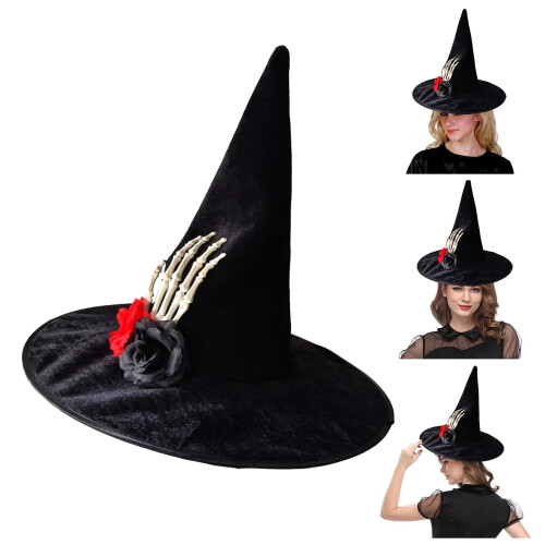 Women Witch Hat Halloween Masquerades Cosplay Hat with Skull 1