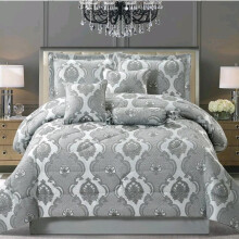 (Irene Grey, King) "7-Piece Jacquard Quilted Bedspread Set with Floral Pattern, Comforter, and Coordinating Cushions for Stylish Bedroom Decor"